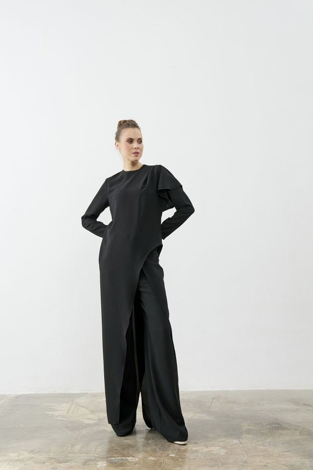 Kapaklı Pantalon Tek Yanı Uzun Tunik Takım 38