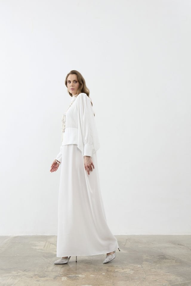 Ön Kısmı Piliseli İçten Kuşaklı Abaye Elbise Standart