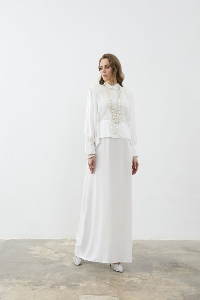 Ön Kısmı Piliseli İçten Kuşaklı Abaye Elbise Standart