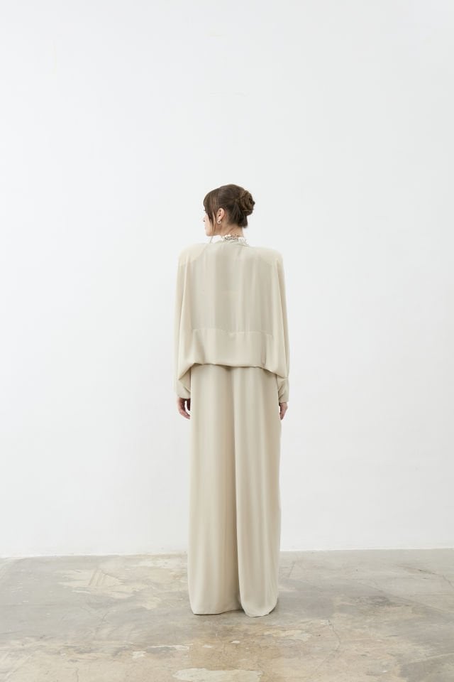 Ön Kısmı Piliseli İçten Kuşaklı Abaye Elbise