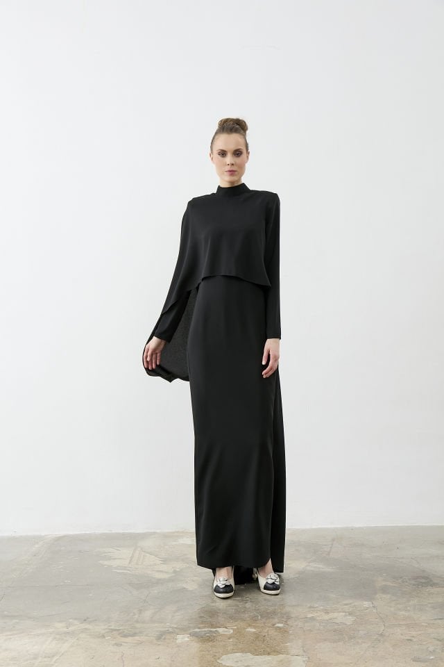 Şal Detaylı Krep Elbise 46