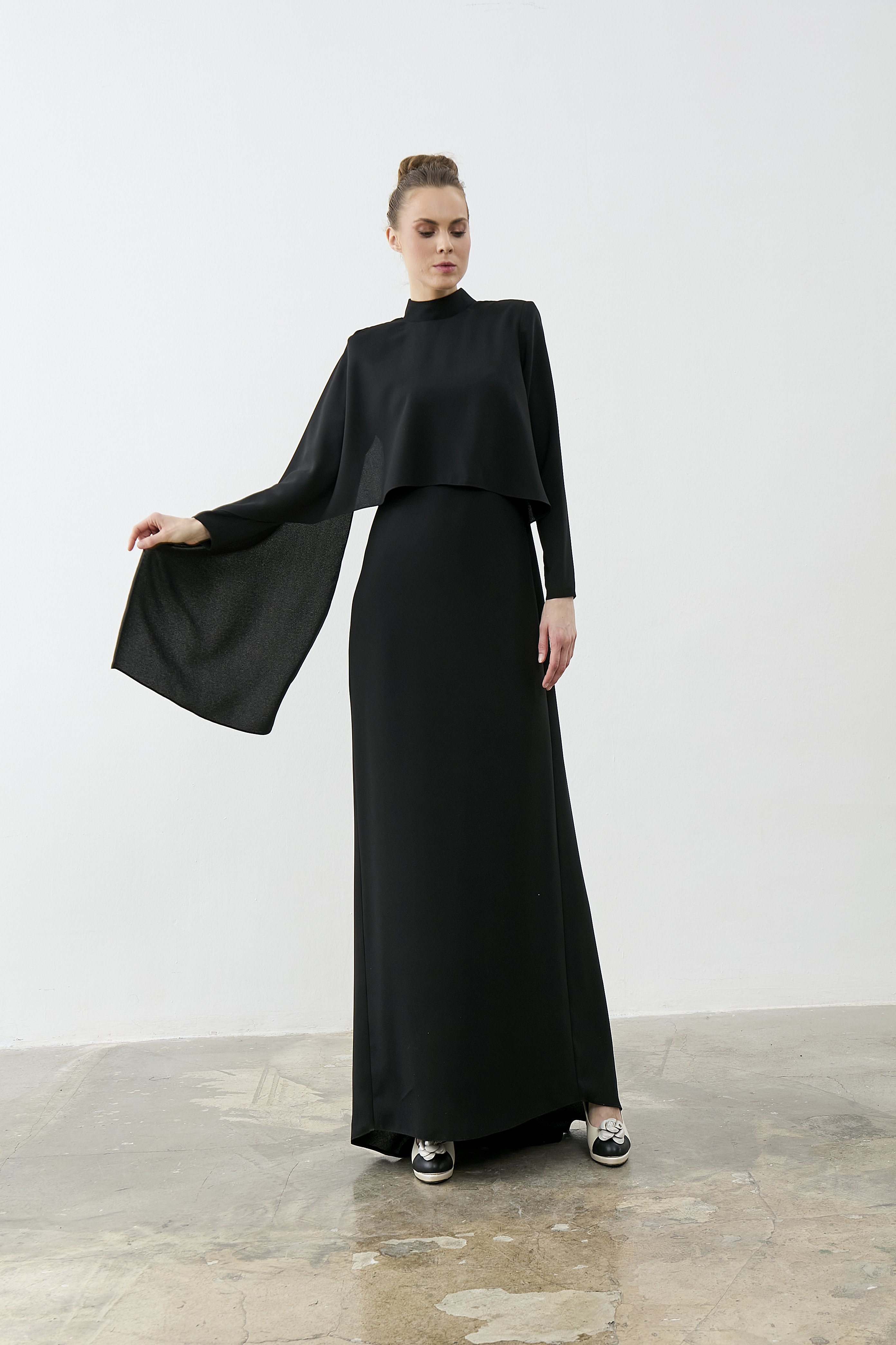 Şal Detaylı Krep Elbise 46