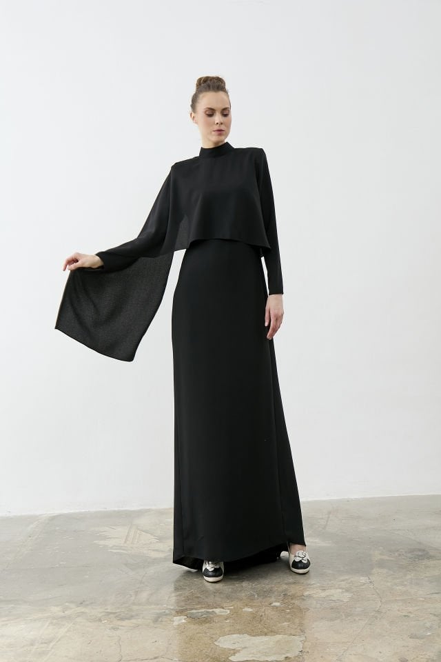 Şal Detaylı Krep Elbise 46