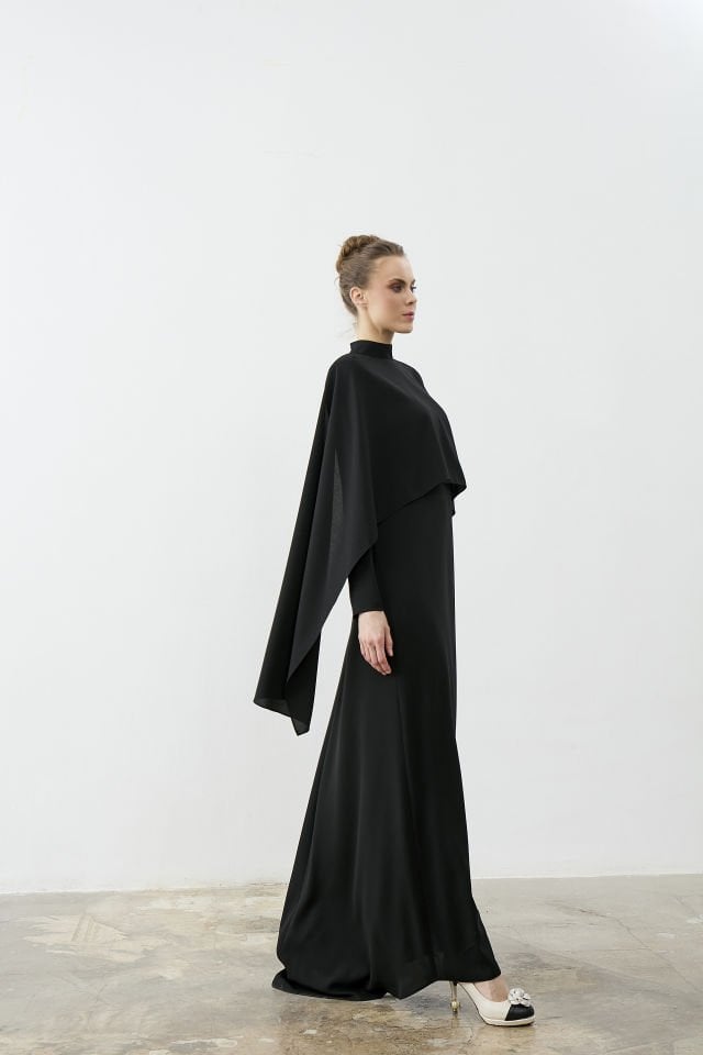 Şal Detaylı Krep Elbise 46