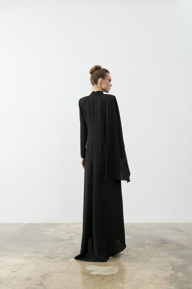 Şal Detaylı Krep Elbise 46