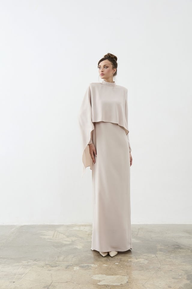 Şal Detaylı Krep Elbise 46