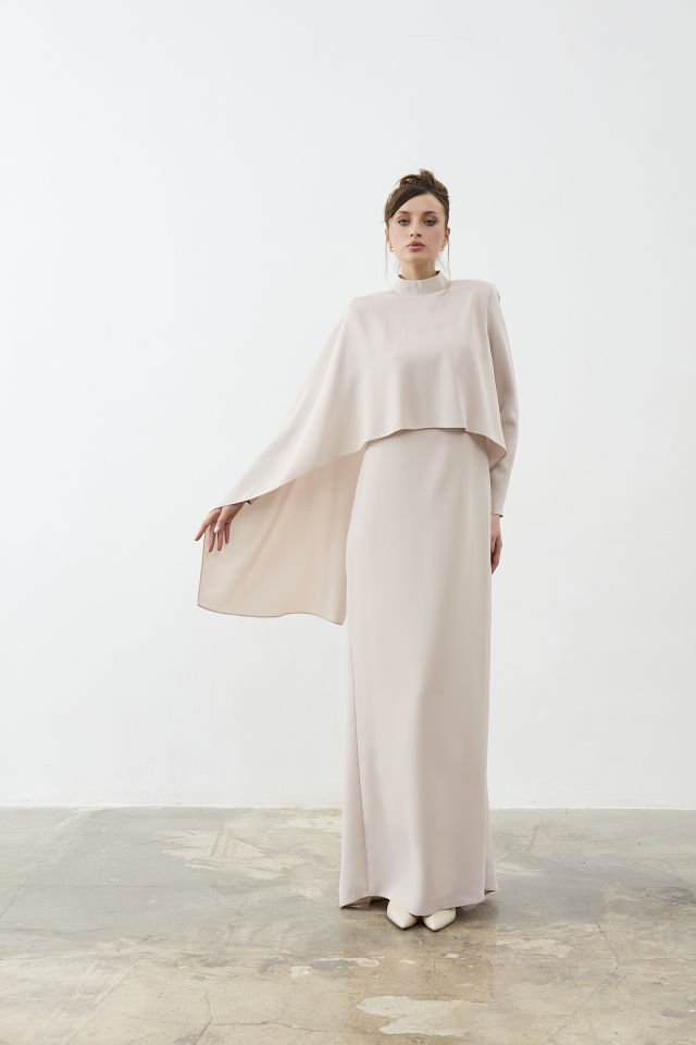 Şal Detaylı Krep Elbise 46