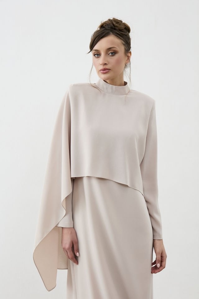 Şal Detaylı Krep Elbise 46