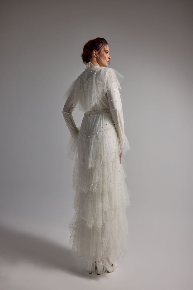 KAT KAT İNCİLİ TÜL ABİYE ELBİSE 40