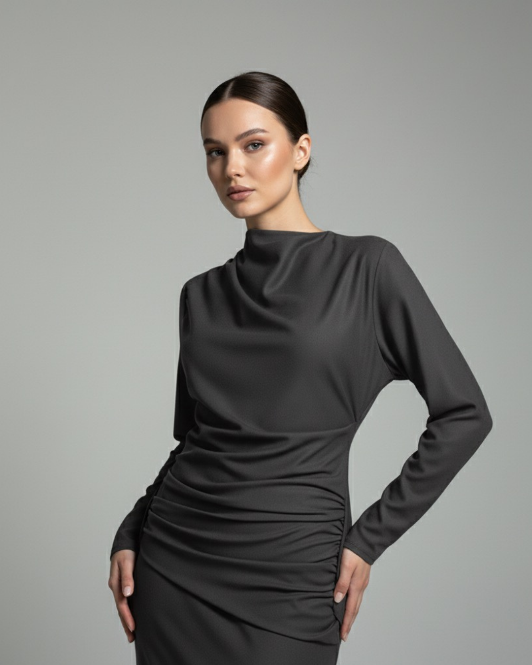 ÖNÜ KAPAKLI DRAPELİ ELBİSE 44