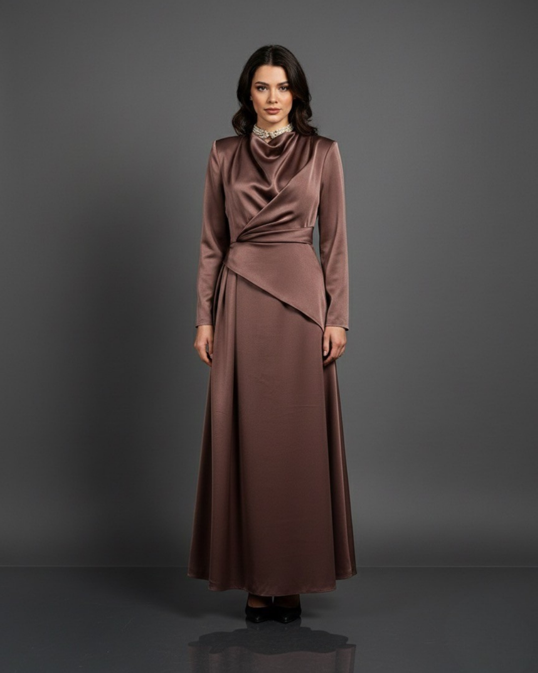 DEGAJE YAKA KRUVAZE DÖNÜŞLÜ ABİYE ELBİSE 40