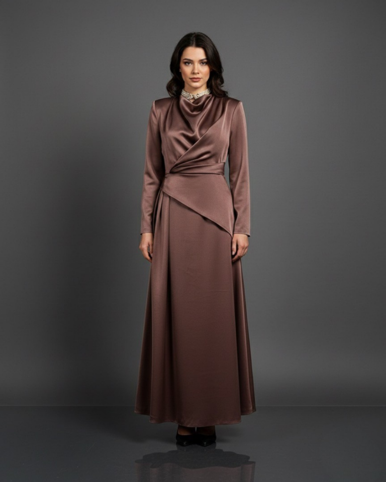 DEGAJE YAKA KRUVAZE DÖNÜŞLÜ ABİYE ELBİSE 40