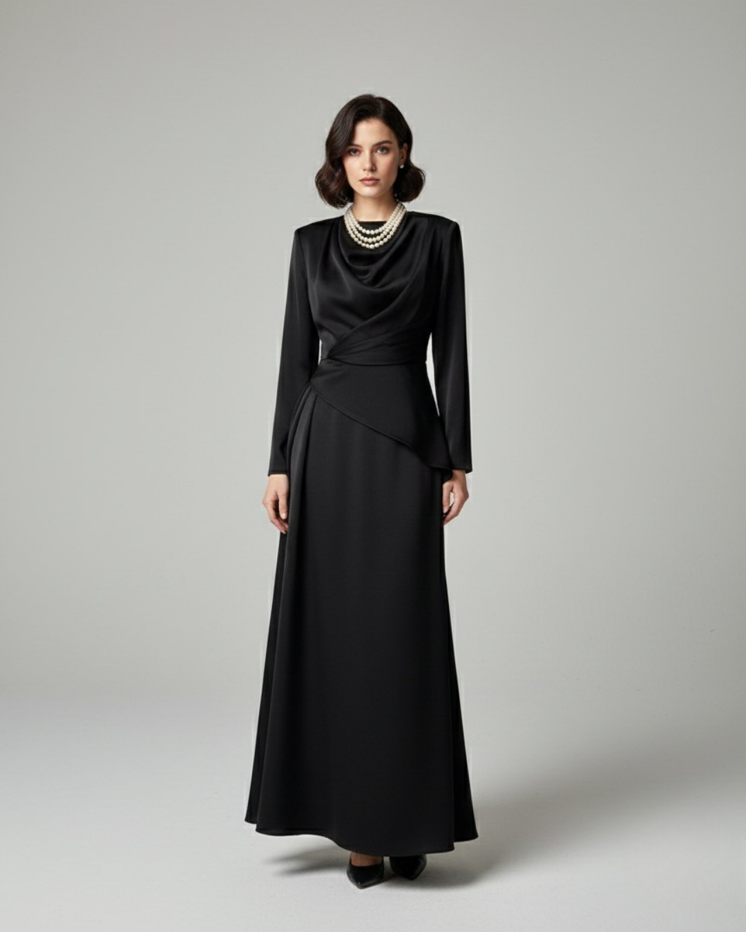 DEGAJE YAKA KRUVAZE DÖNÜŞLÜ ABİYE ELBİSE 46