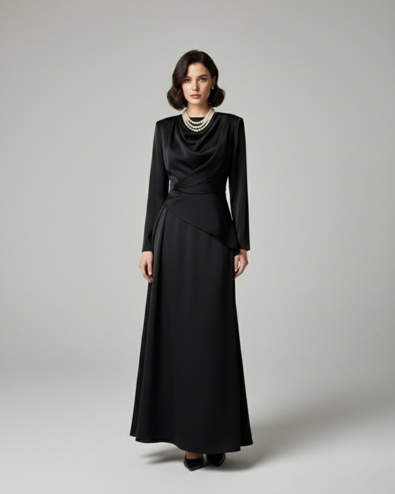 DEGAJE YAKA KRUVAZE DÖNÜŞLÜ ABİYE ELBİSE 46