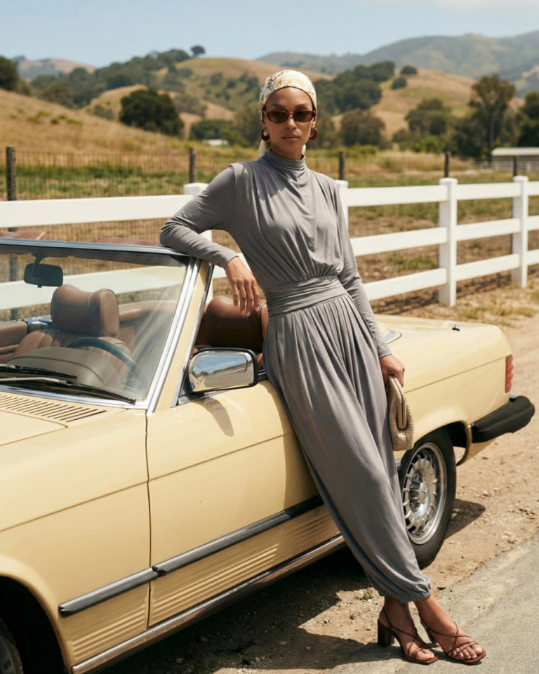 DEGAJE YAKA KEMER DETAYLI BLUZ VE SİMBAD ŞALVAR TAKIM 25T046 40 - KAHVE