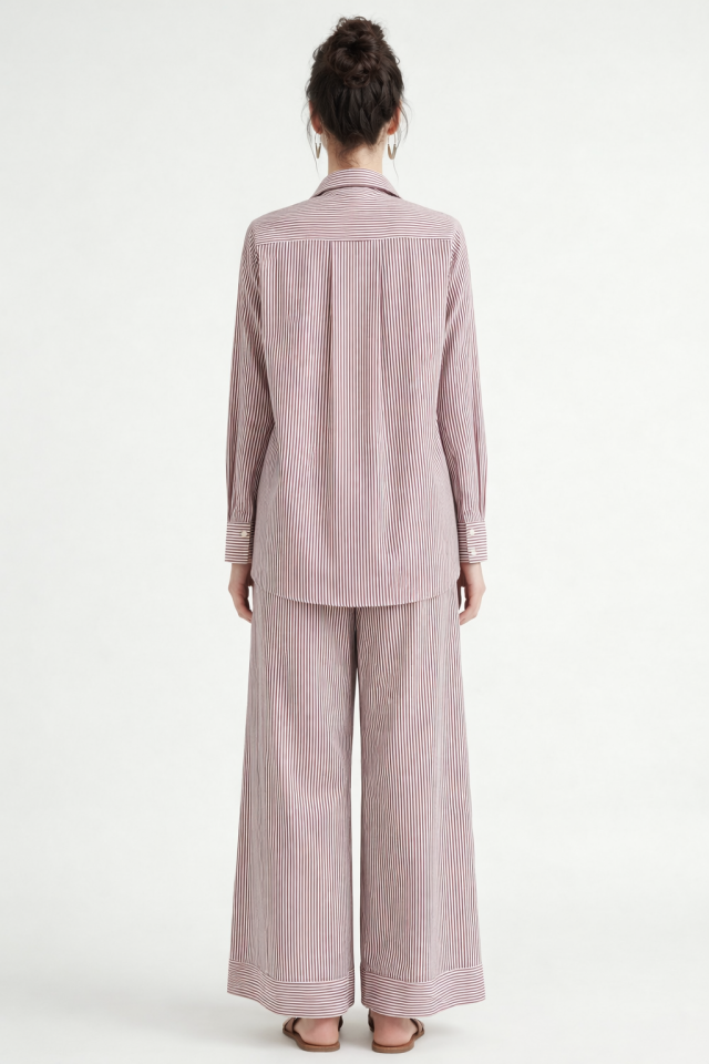 ÇİZGİLİ GÖMLEK PANTOLON TAKIM 25TK078 44 - KIRMIZI - BEYAZ