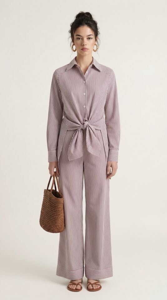 ÇİZGİLİ GÖMLEK PANTOLON TAKIM 25TK078 44 - KIRMIZI - BEYAZ