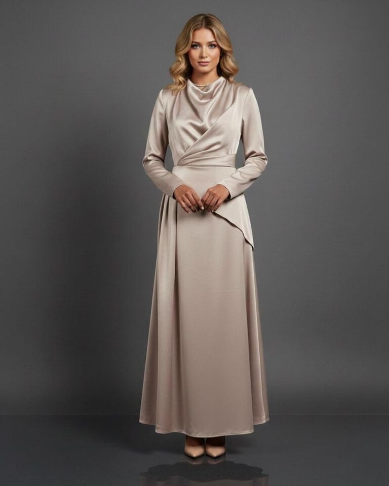 DEGAJE YAKA KRUVAZE DÖNÜŞLÜ ABİYE ELBİSE 40