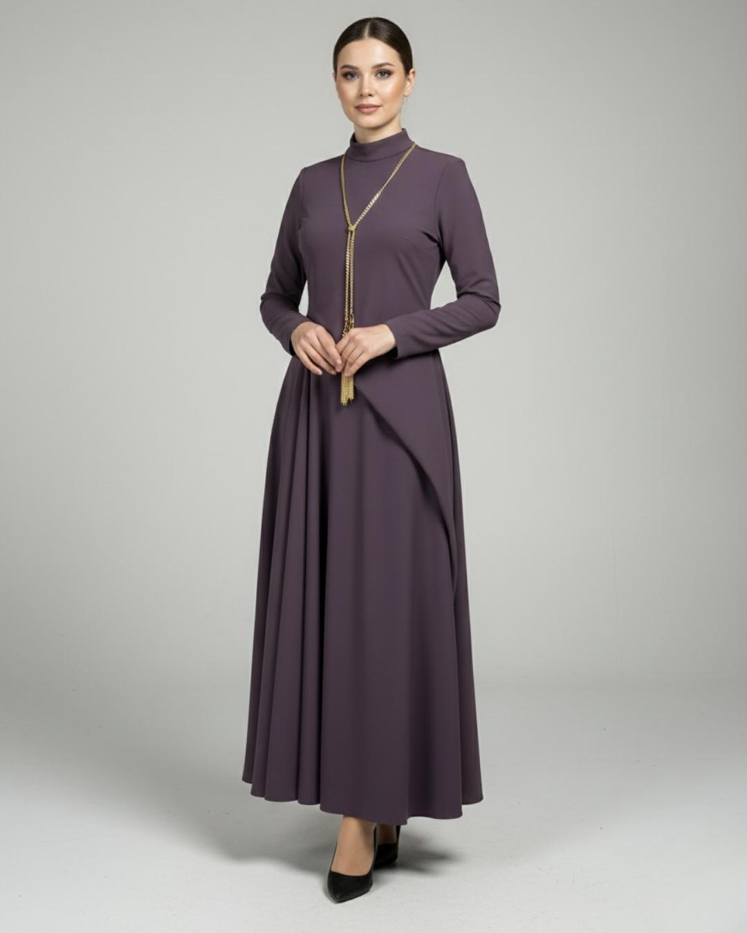 BEDENİ DÖNÜŞLÜ ELBİSE 25E015 42 - mürdüm